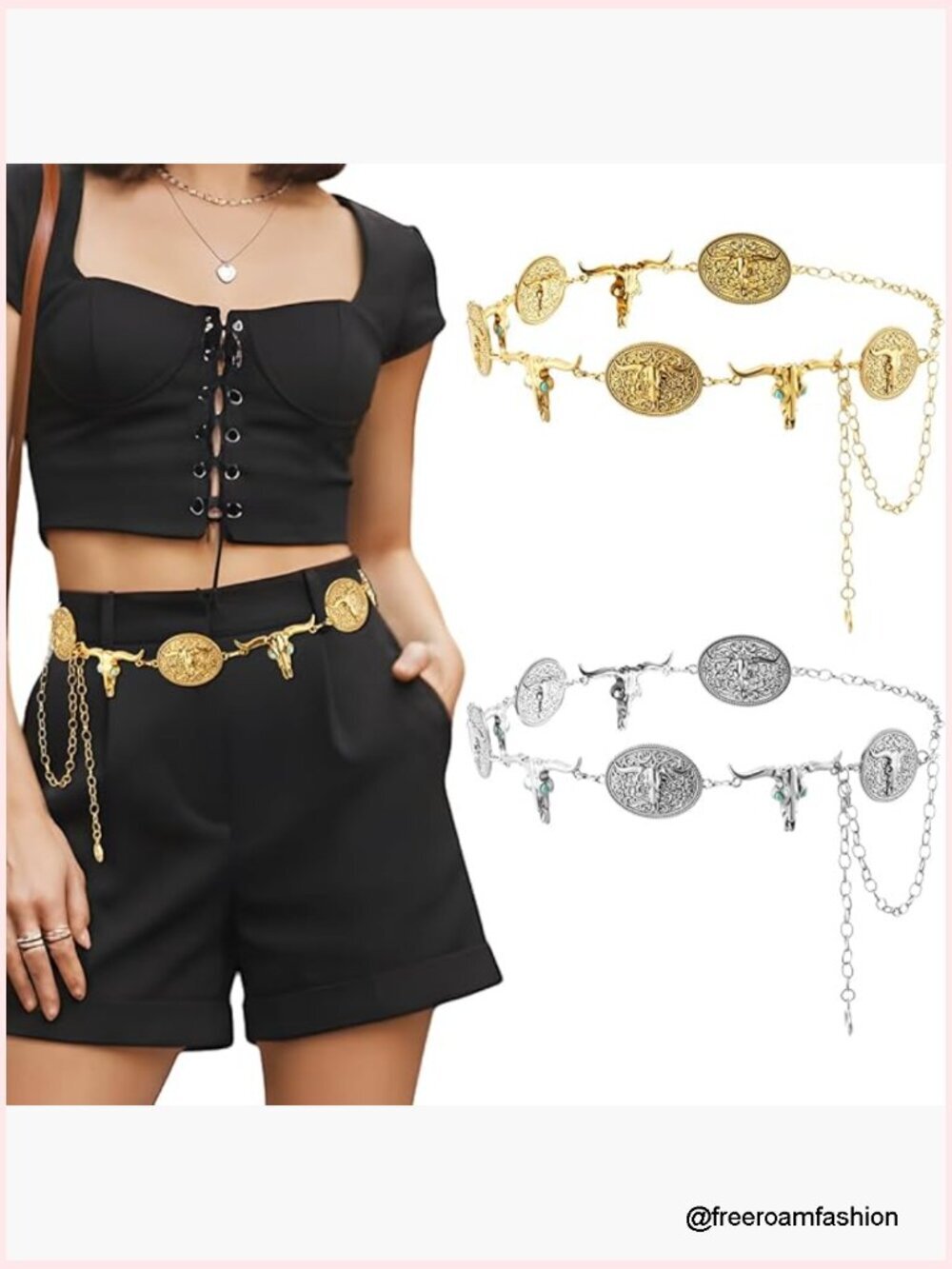 Western Boho Chain Belt - Cowgirl Hat Band, Adjustable, 2 Pack